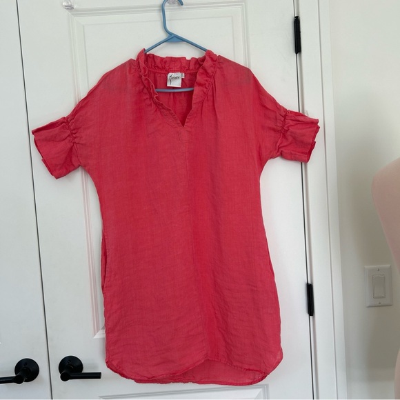 FINLEY size XS Crosby Ruffle Linen Shirt Dress Side pockets Bell Sleeve - Picture 2 of 8